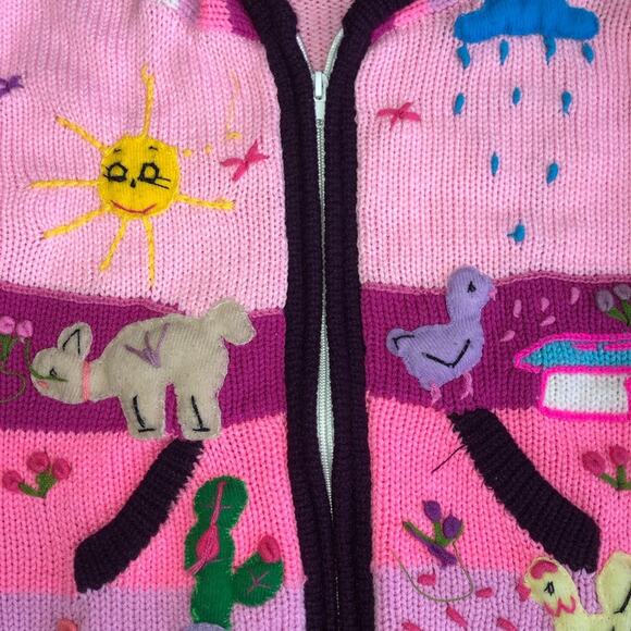 Embroidered Nature appliqués Pink Maroon Color blocked hooded sweater Girl’s 4 - Picture 8 of 11